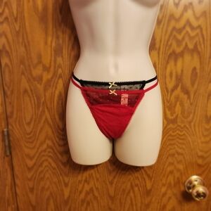 Red and Black Lace Thong Set with Bow, Victoria Secret, Brand New Sz Med